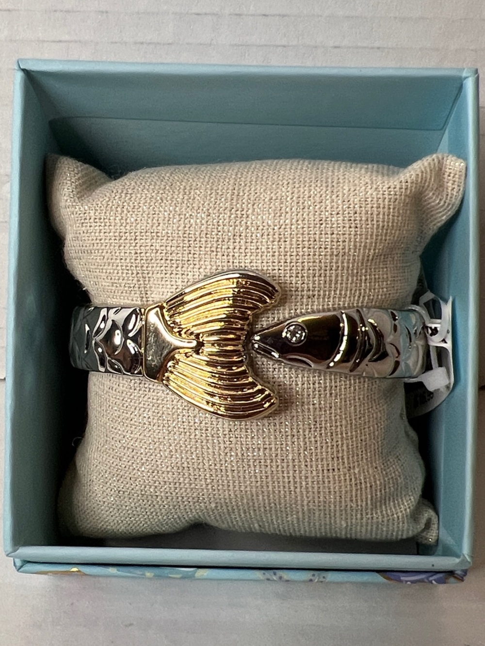 Piper.k Hinged Bangle Silver Fish Body Two Toned Cuff Bracelet New